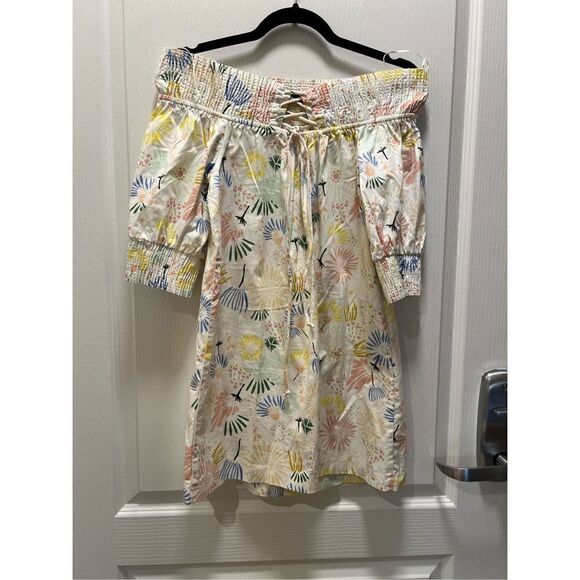 Zara Floral Multicolor Smocked Off-The-Shoulder Mini Dress - size S - Picture 9 of 10